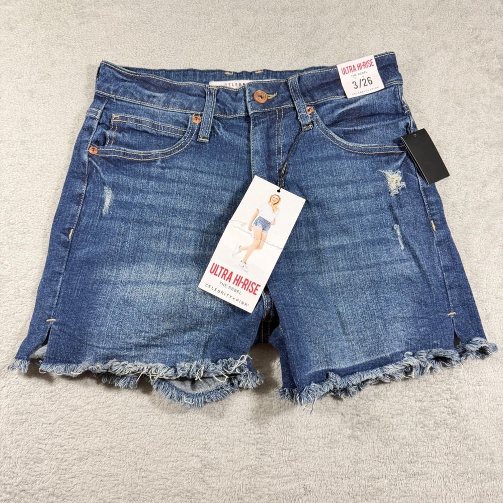 Celebrity Pink The Rebel Shorts Womens 3/26 Blue Ultra Hi-Rise Distressed Frayed